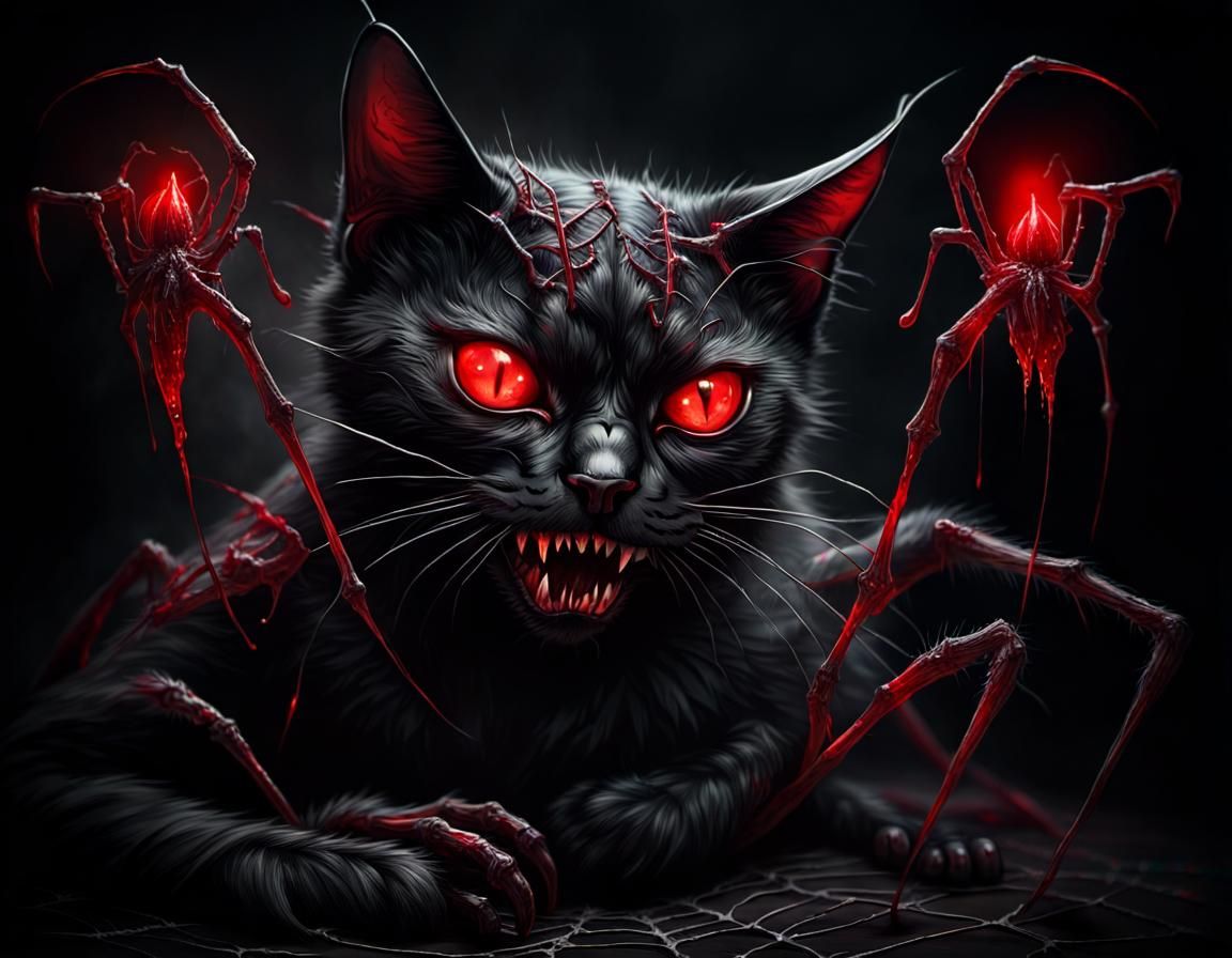 Sinister Demonic Black Cat in Chiaroscuro Style