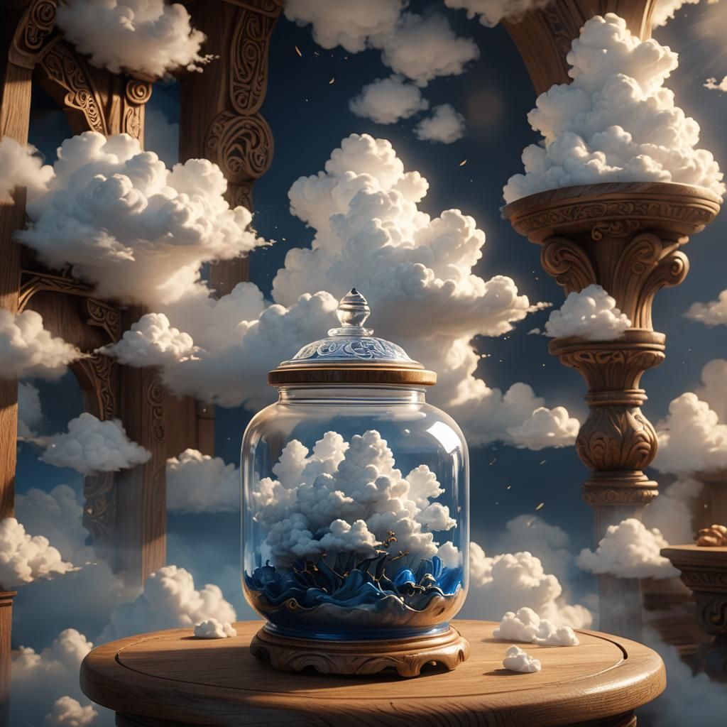 Jar of Clouds on Shelf: Fantasy Concept Art