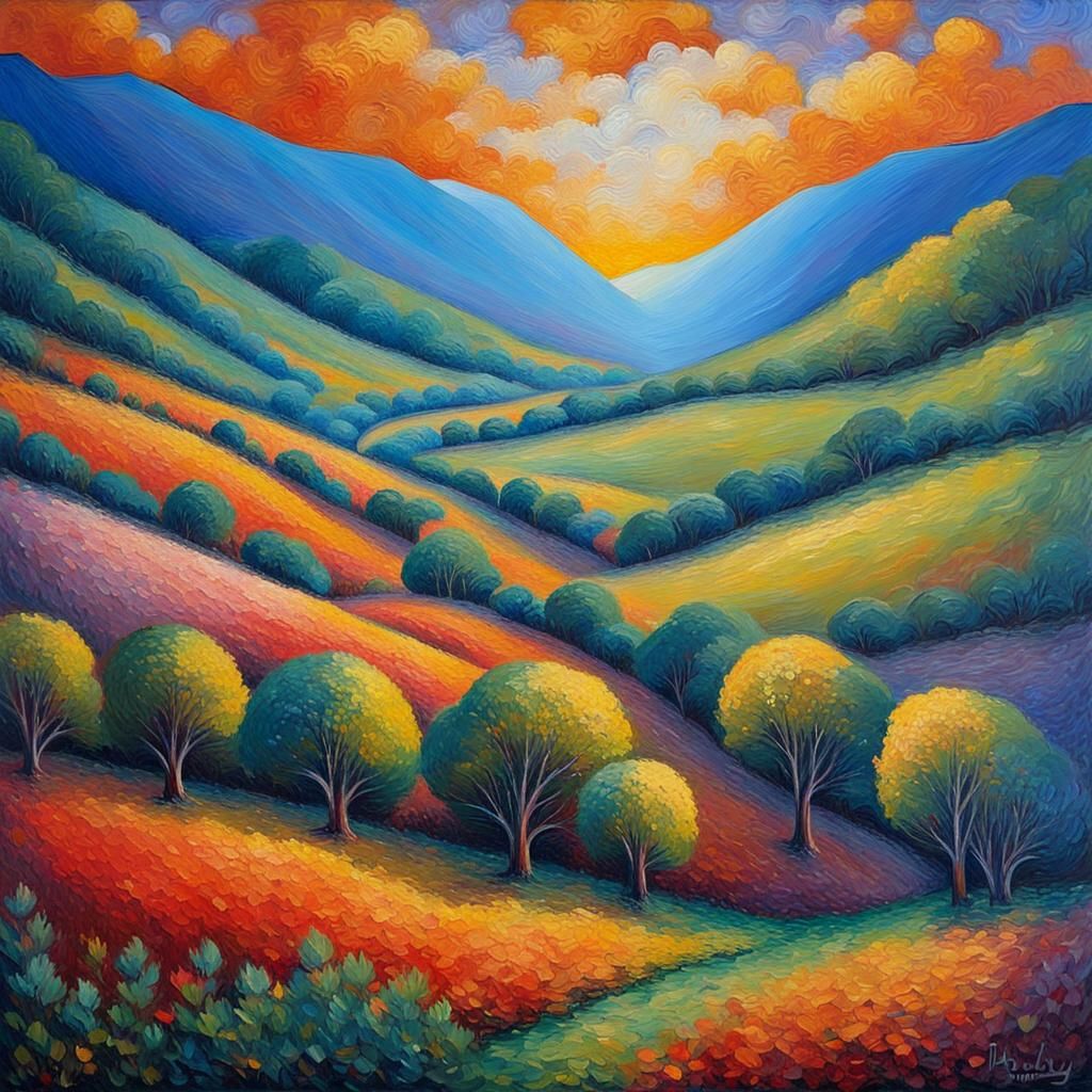 Valley of Peace: Neo-Impressionist Oil Painting