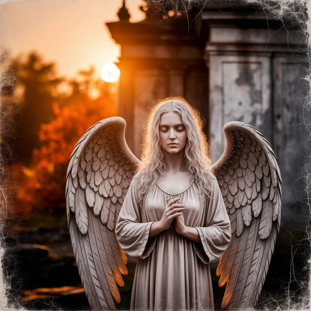 Angel in Golden Light with Grunge Elements
