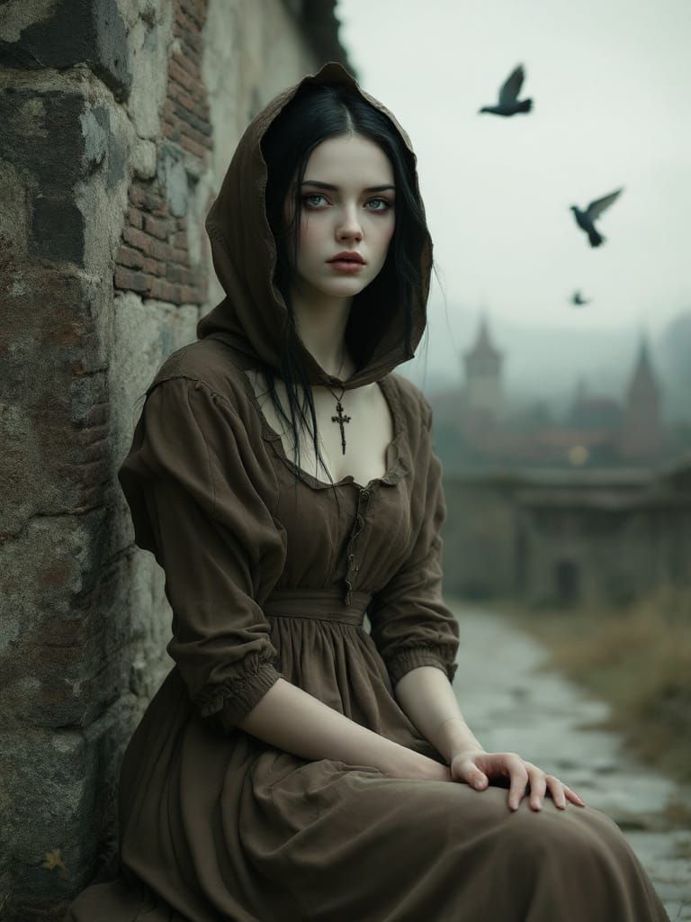 Melancholy Woman in Gothic Convent, Poetic Portrait