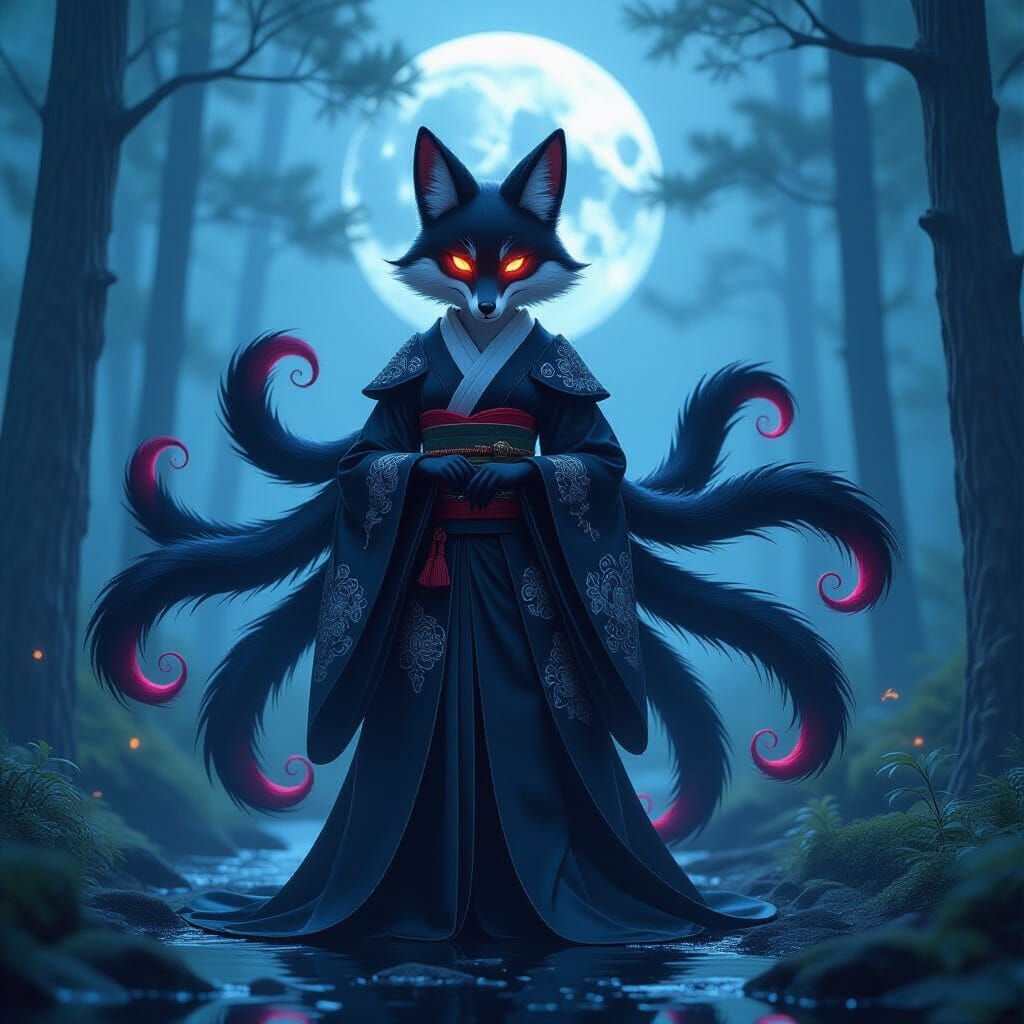 Kitsune Fox with Latex Body in Japanese Forest