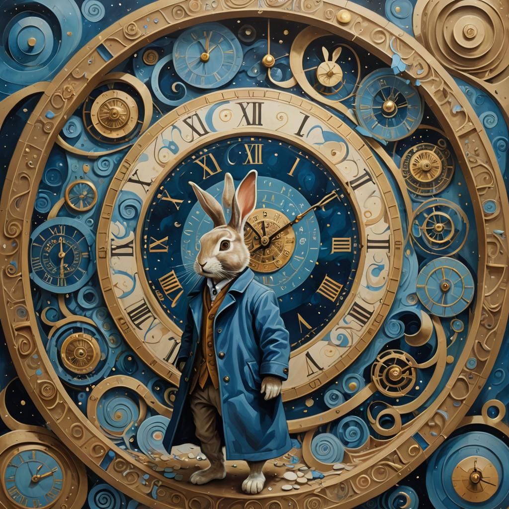 Surreal Rabbit Amidst Spirals of Time