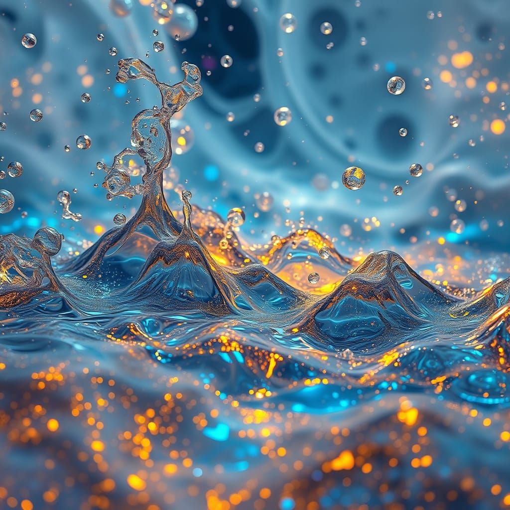 Macro View of Crystal Water with Quantum Ink and Bioluminesc...