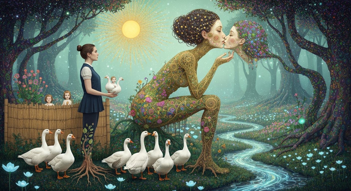 Folkloric Robot & Twins in Surreal Eco-Garden