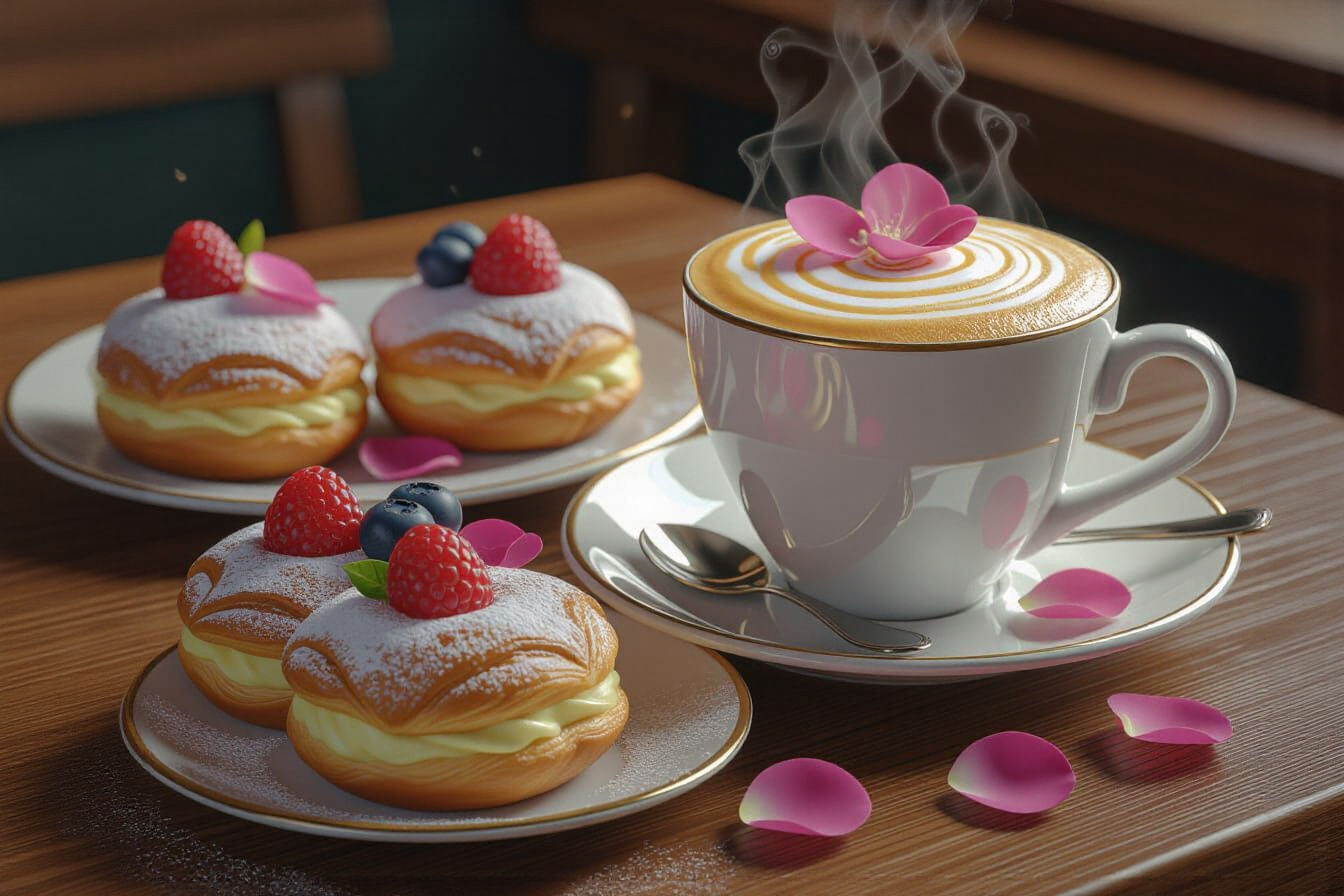 Artistic Pastries and Cappuccino in Detailed Matte Painting ...