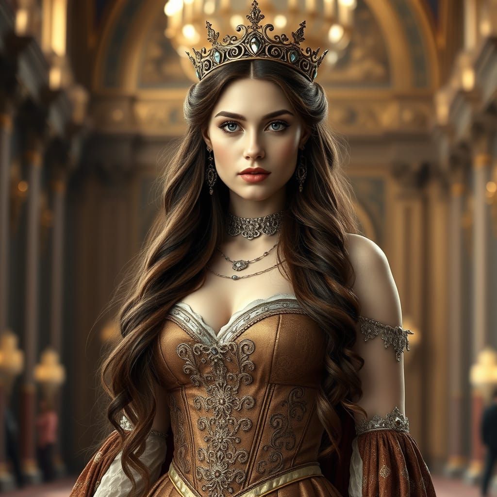 Majestic Ancient Queen in Royal Palace Portrait