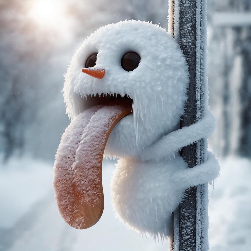 Hyperrealistic Snowman in Frosty Landscape with Sleigh on Sl...