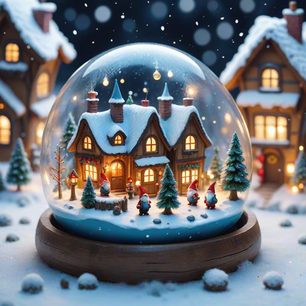 Magical Gnome Village Inside Transparent Christmas Ball