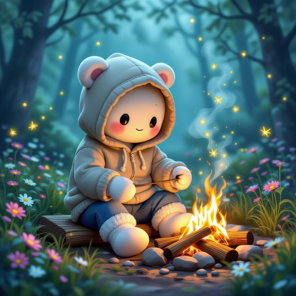 Marshmallow Roasting S'mores in Enchanted Forest