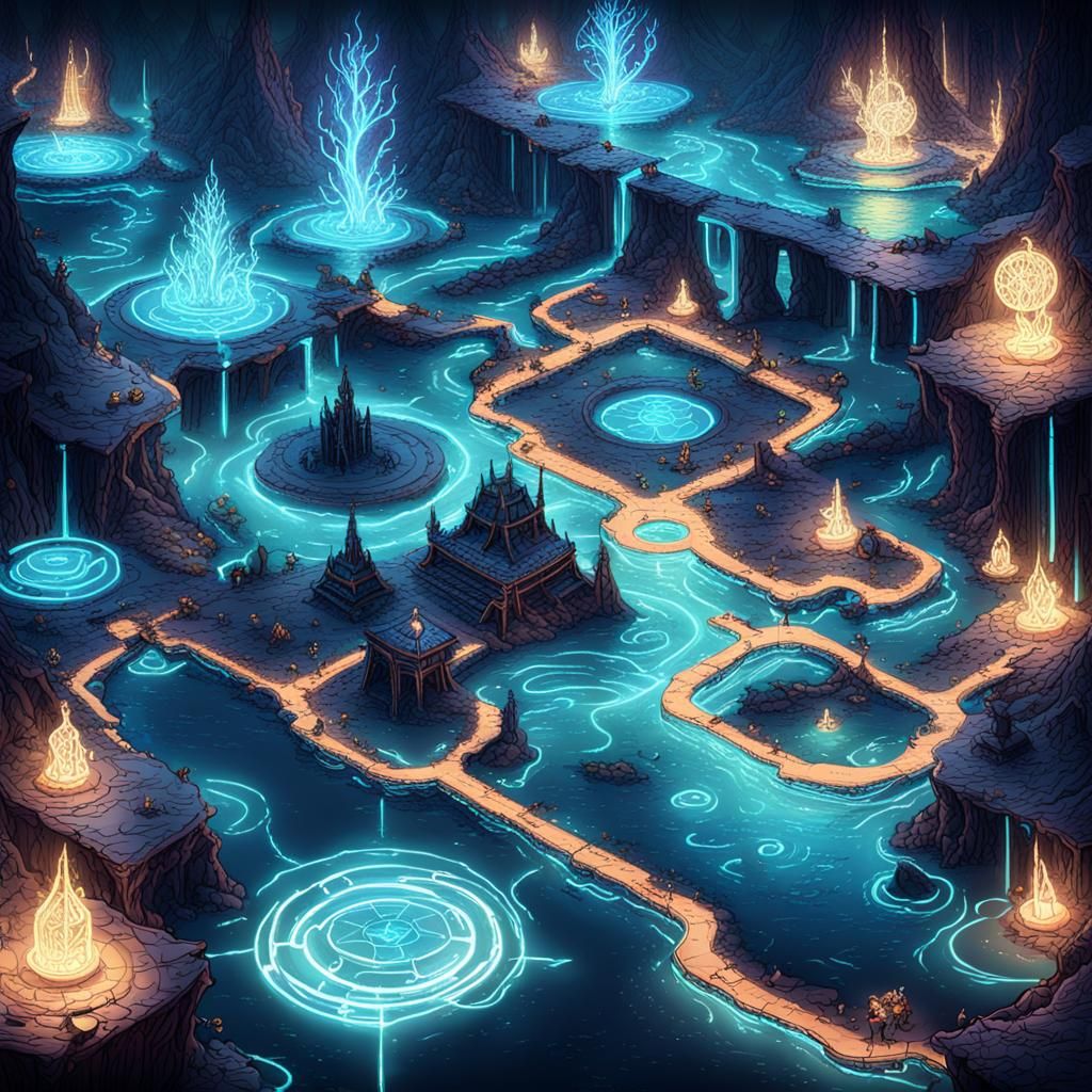 Fantasy Realm Map with Neon Lights