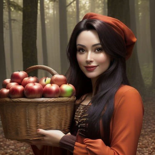 Sensual Forest Woman with Burning Poisoned Apples