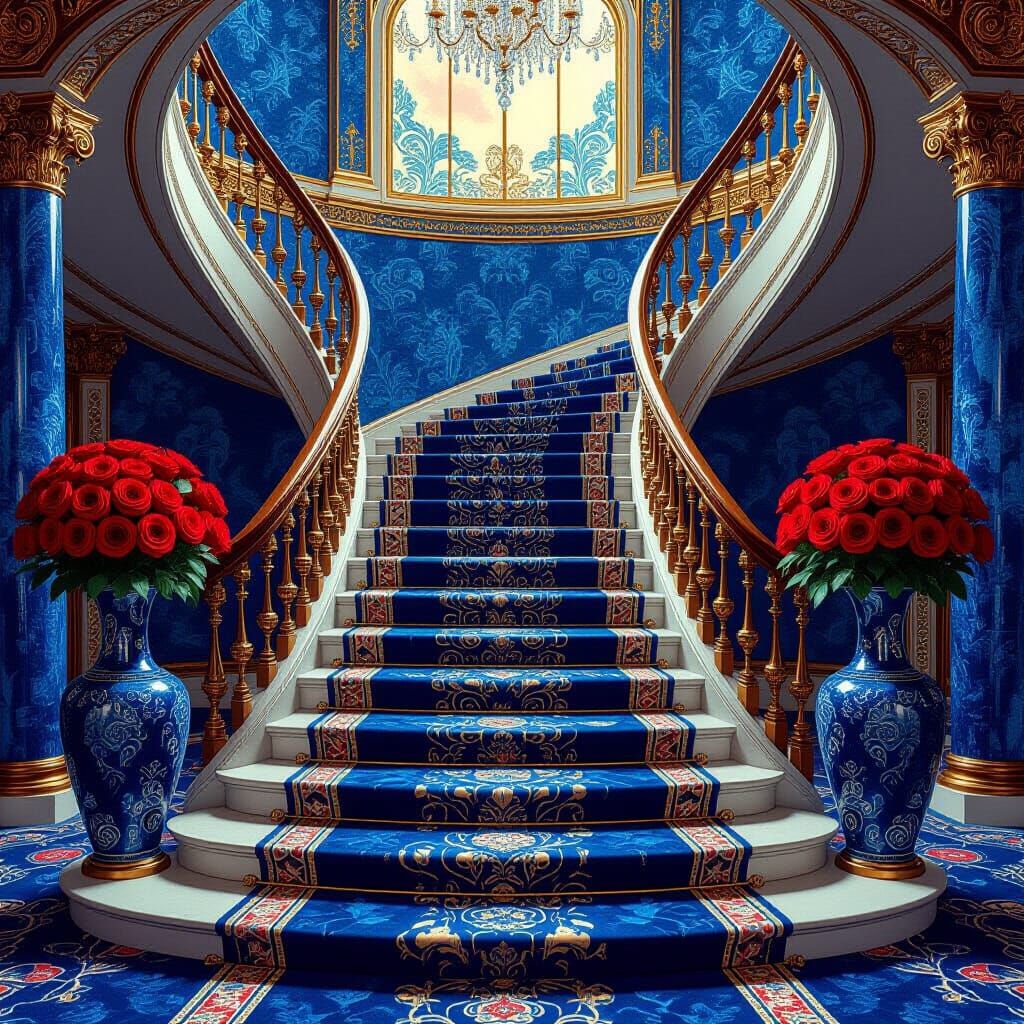Jewel-Toned Staircase in Art Nouveau Style