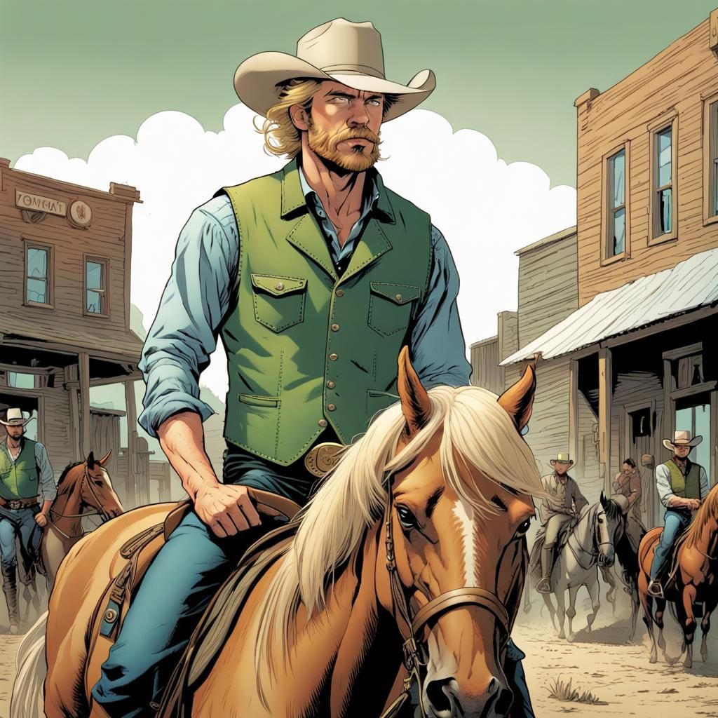 Modern Cowboy Arriving to Town in Comic Book Art