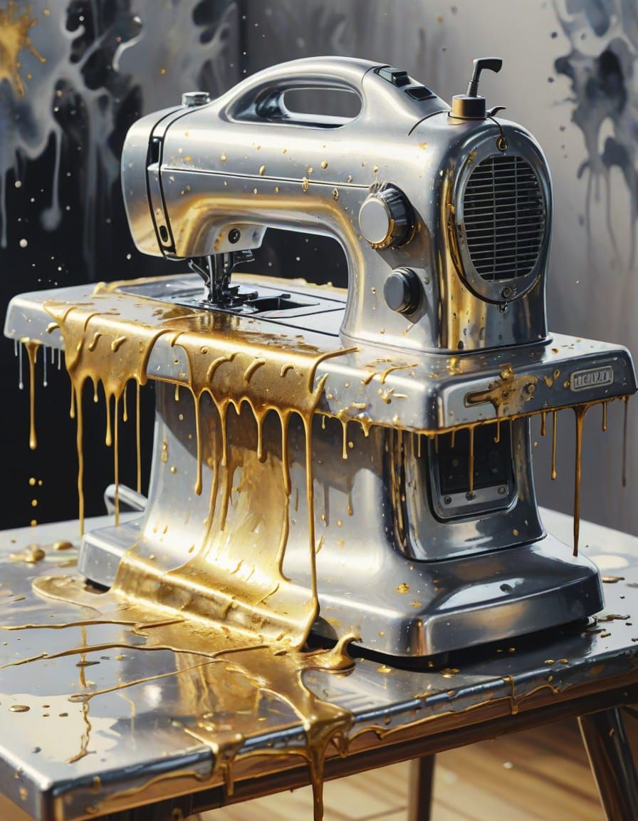 Masterpiece Ironing Machine with Silver and Gold Drip Art