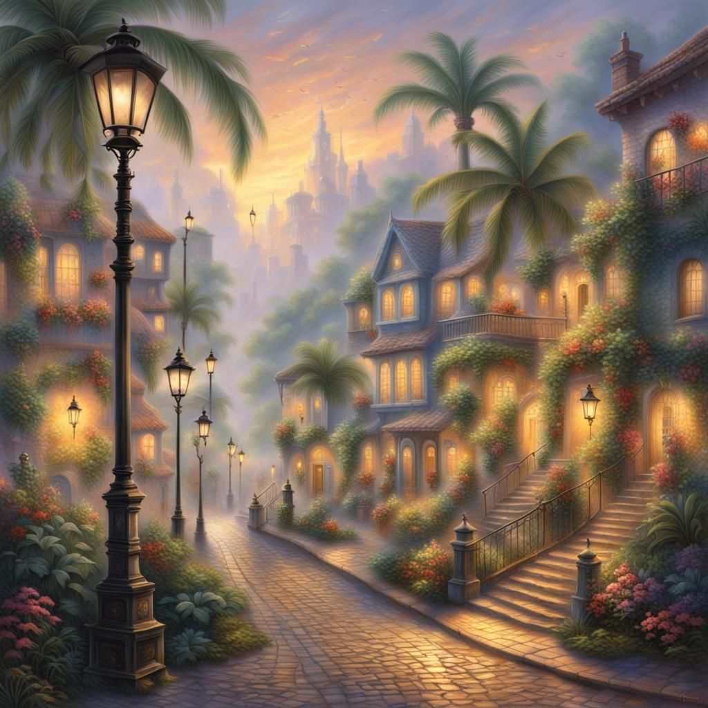 Tropical Island City in Ethereal Fantasy Style