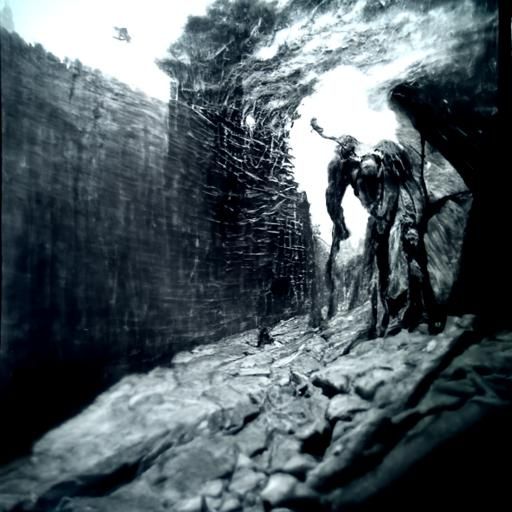 Ominous Haunted Mine in Gustave Doré Style