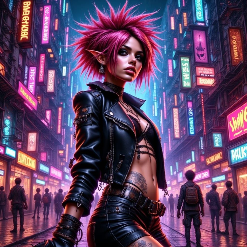 Cyberpunk Fiery Rebel in a Fractured Cityscape