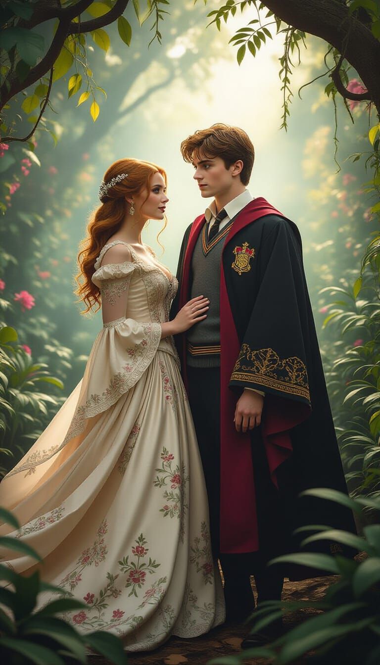 Ginny and Harry in Fairytale Forest, Visionary Art