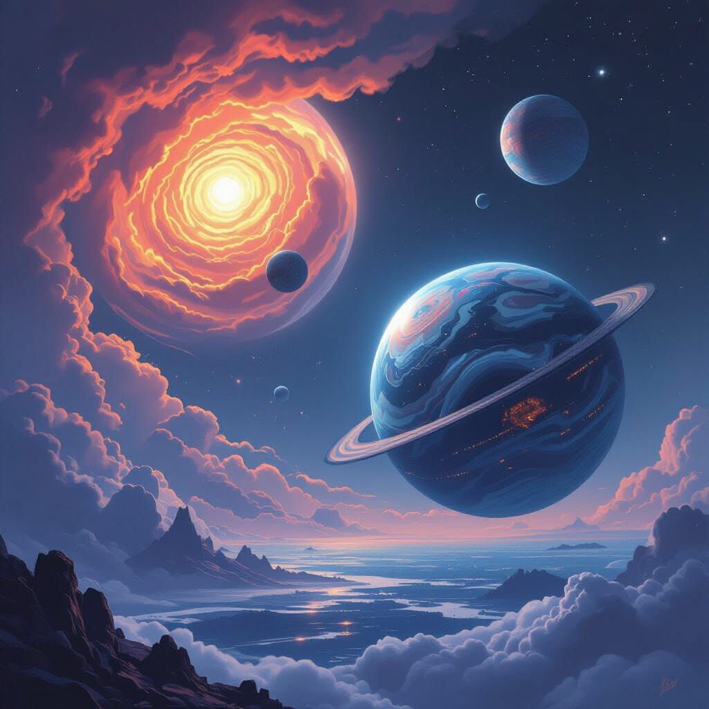 Planets in Space with Atmospheric Lighting