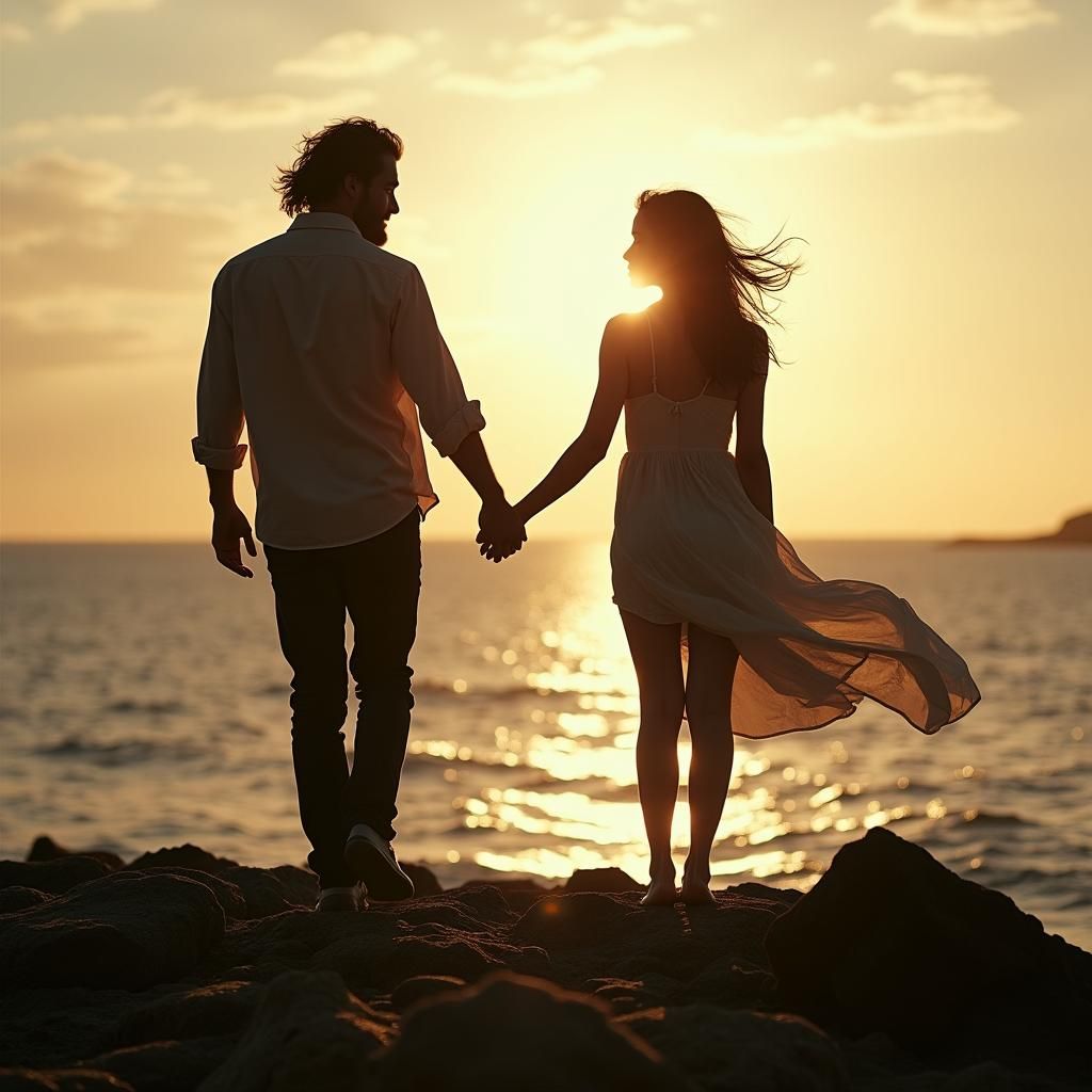 Poignant Separation: Shadows of Love on the Shore
