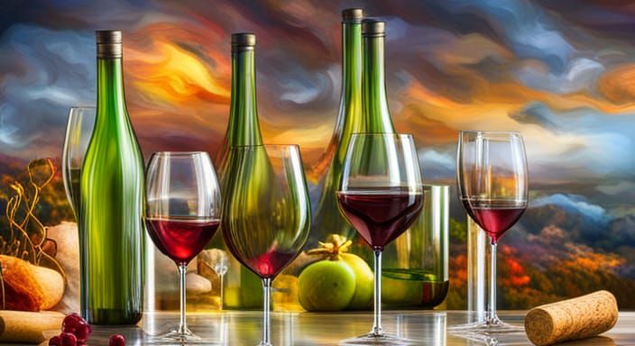 Goodness gracious wine bottles,pouring wine,glasses,corks, beautiful lighting, professional work,well detailed,add blurr...