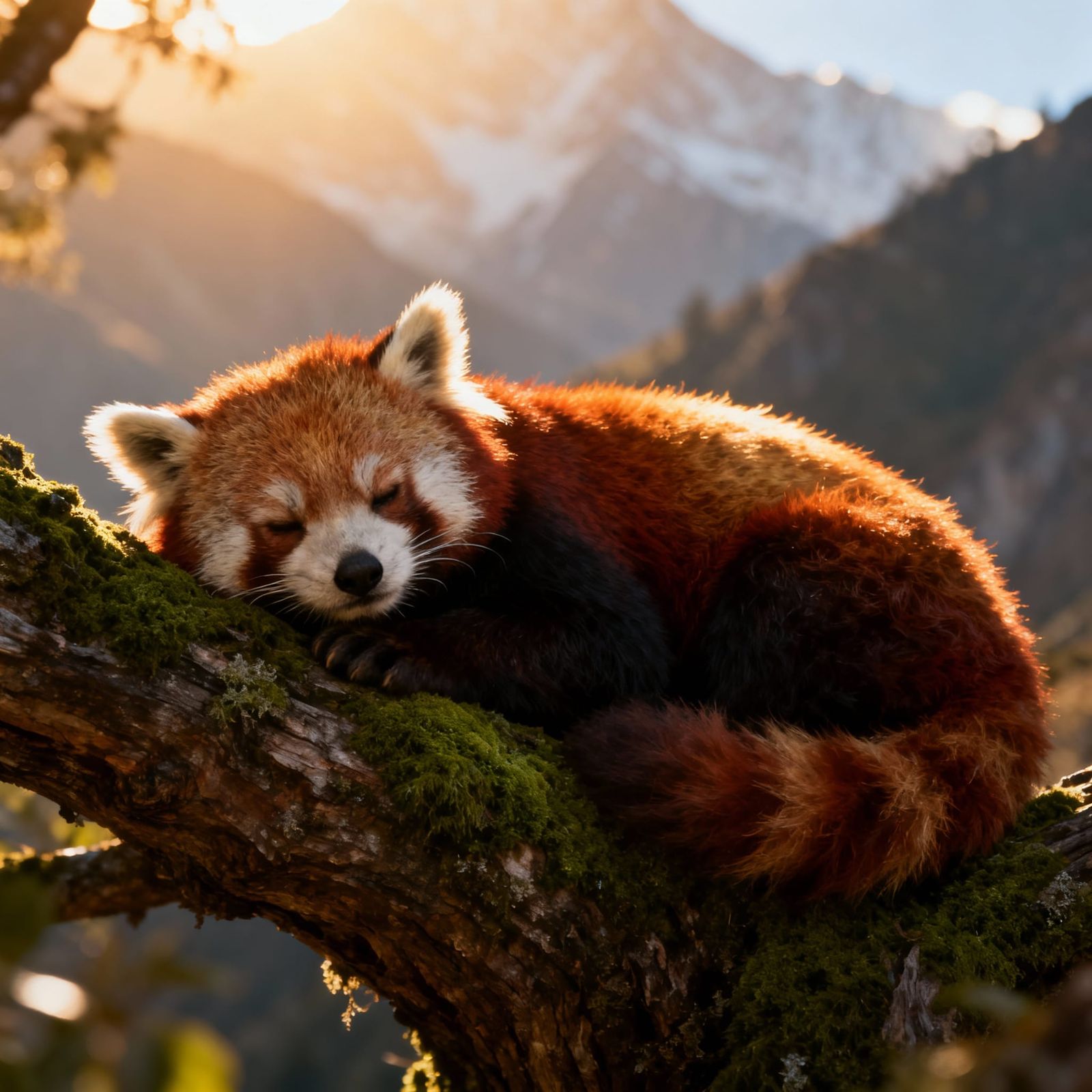 Photorealistic Red Panda in Himalayan Golden Hour Light