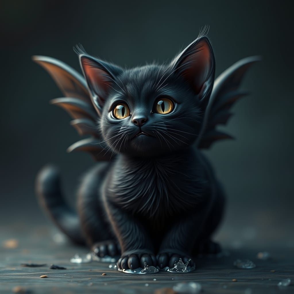 Realistic Black Cat with Wings: Fantasy Concept Art