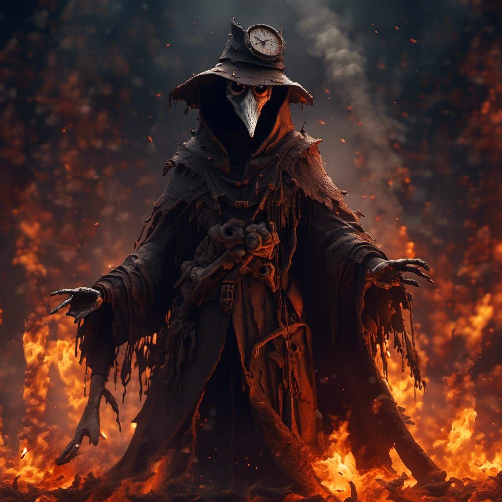Plague Doctor in Hell: A Hyperreal Portrait