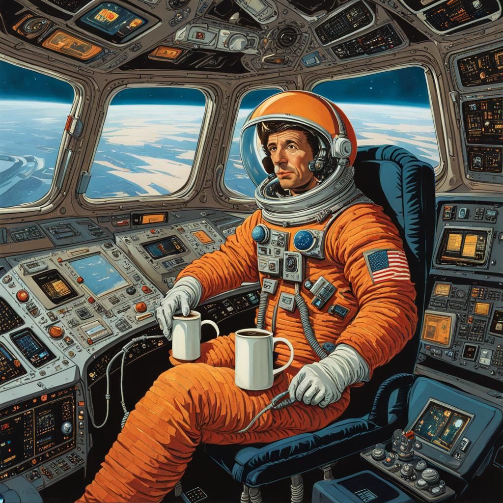 Astronaut's Coffee Break in Rockwell Style