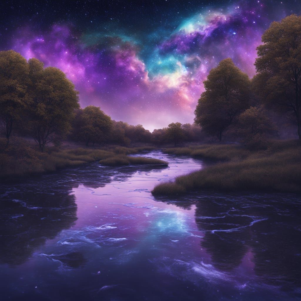 Surreal Upward Flowing River in Cosmic Landscape