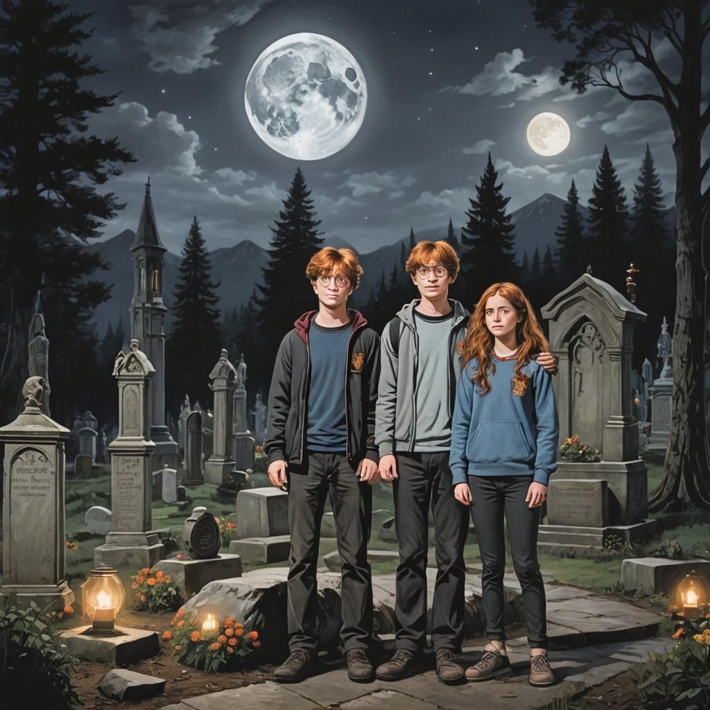 Harry Potter at Dumbledore's Grave on a Moonlit Night