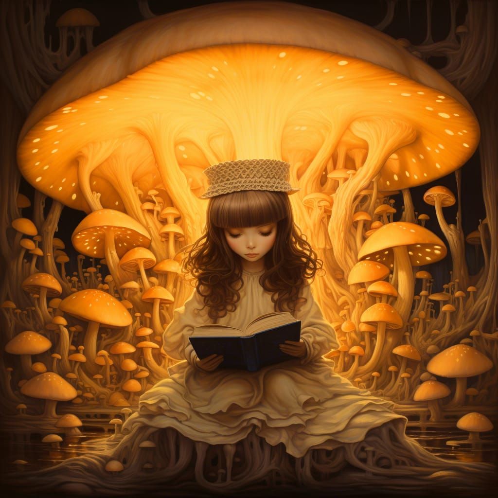 Girl Reading Book in Mystical Hopi Art Style