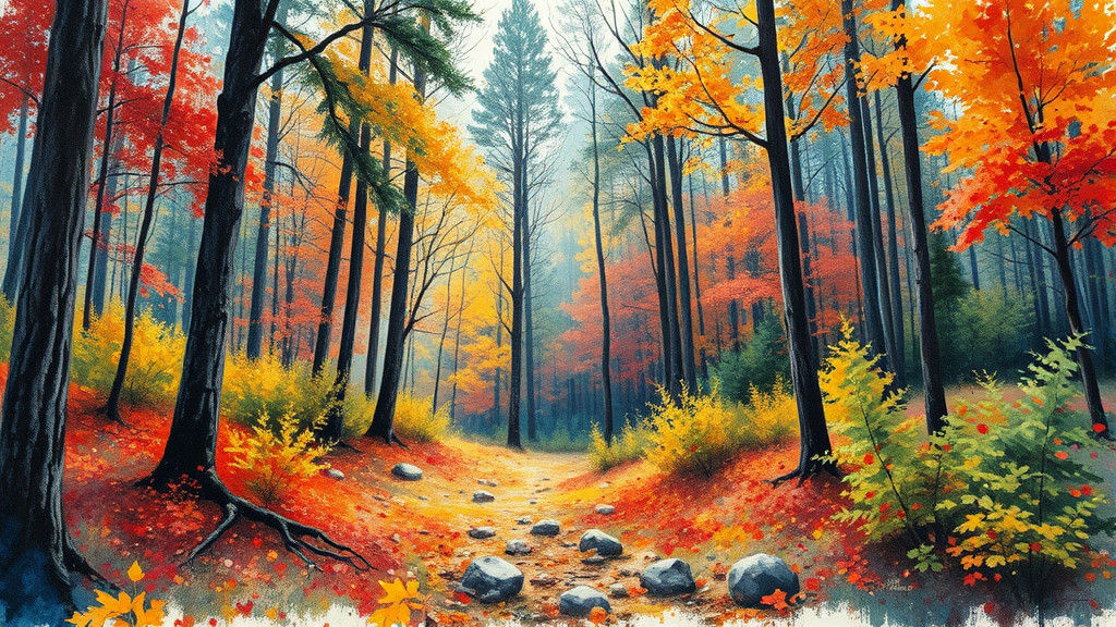 Colorful Autumn Forest in Watercolor Style