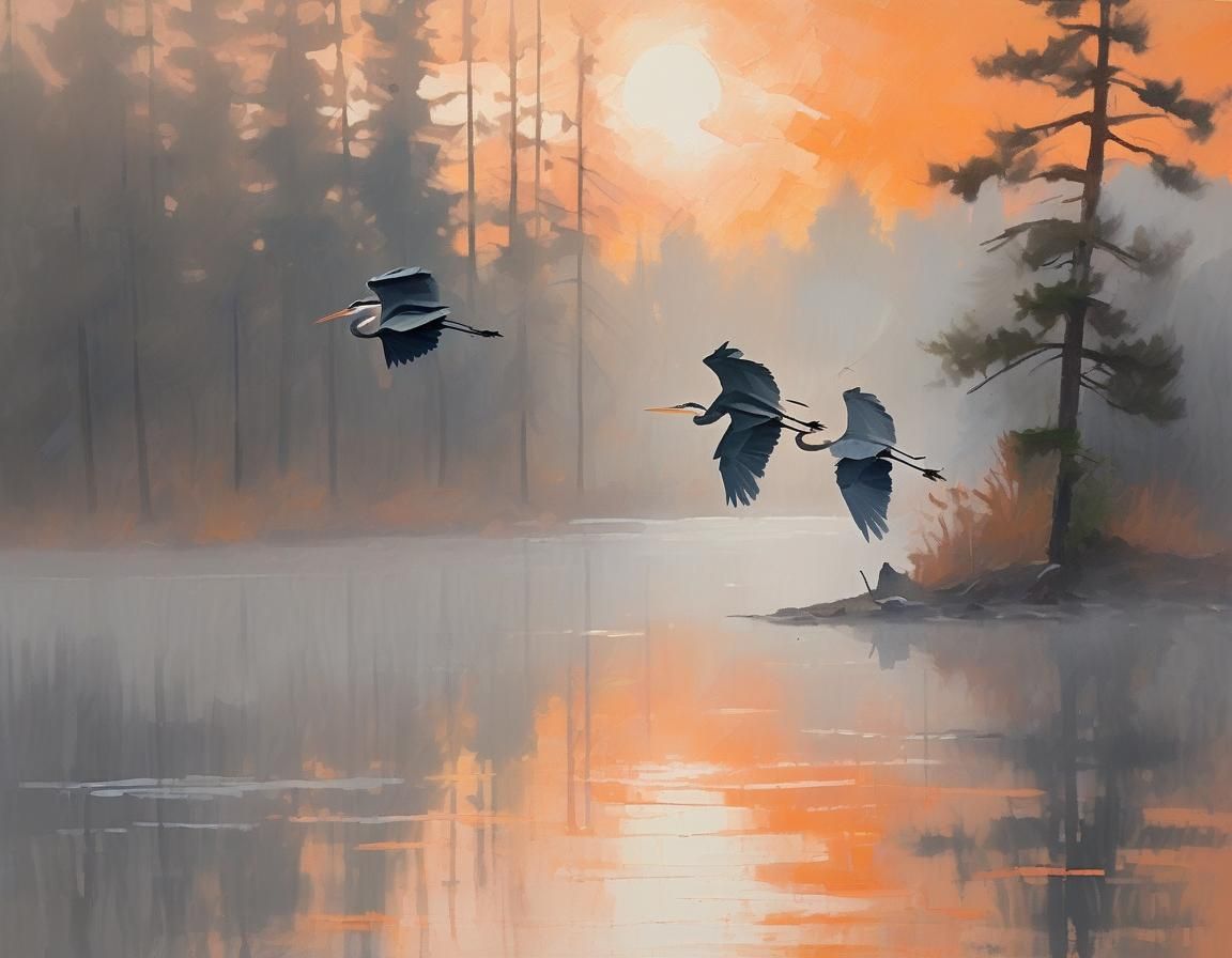 Herons in Flight: Gouache Plein Air Painting