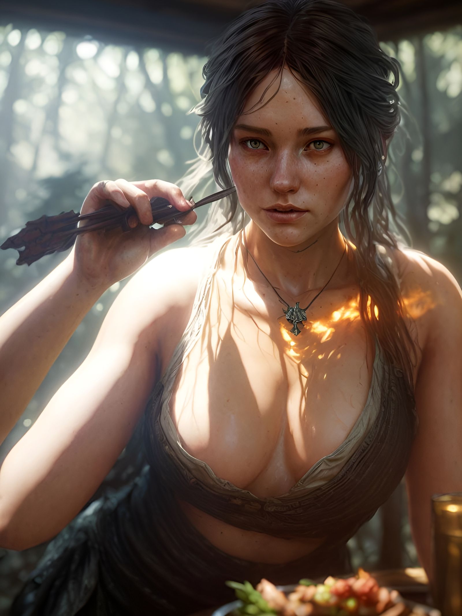 Cottage Dinner Portrait in Hyperdetailed Concept Art