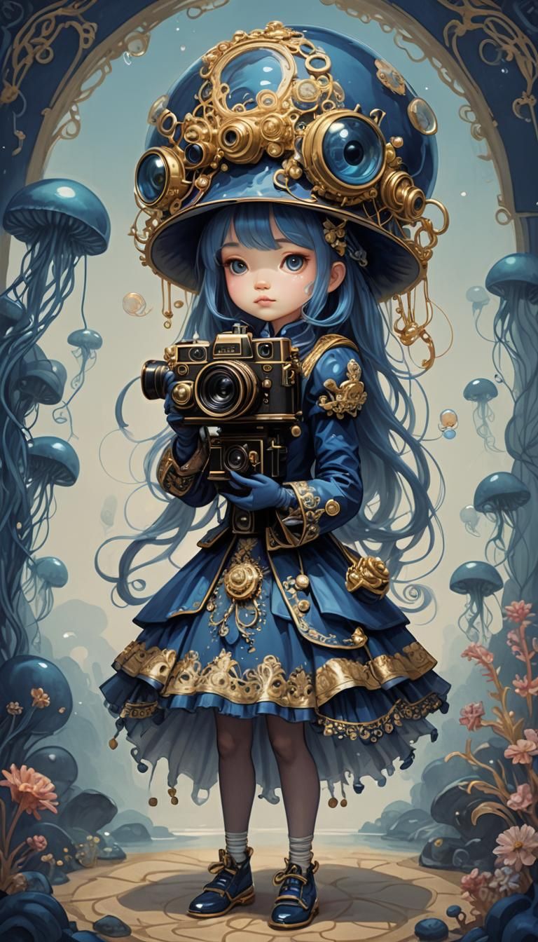 Anthropomorphic Jellyfish Princess in Indigo and Brass