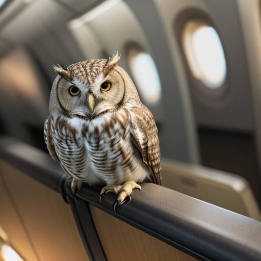 Wise Owl on Airplane: Wildlife Photography Portrait