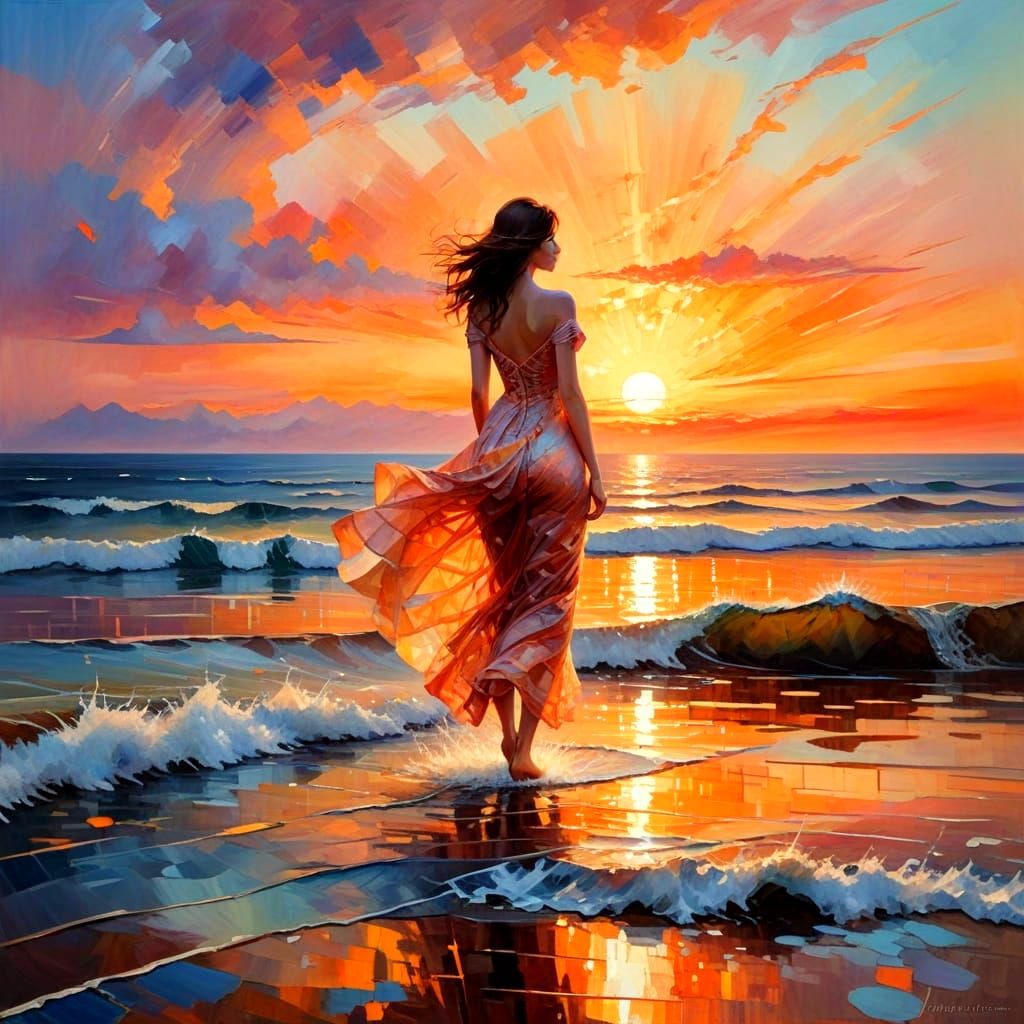 Impressionistic Sunset Over Sea in Pastel Tones