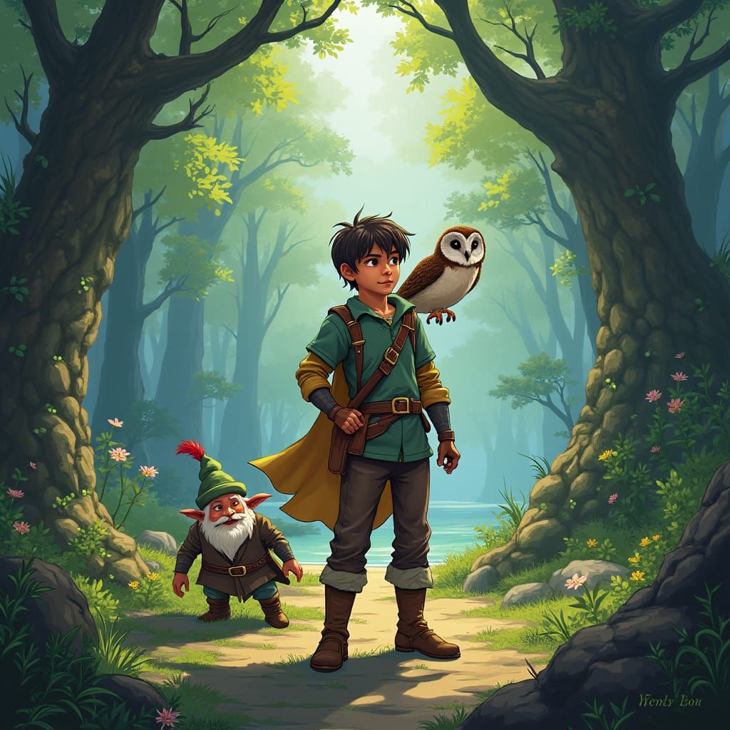 Eldar and Friends Face Dragon in Mystic Forest