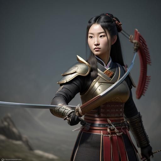 Beautiful Female Samurai Warrior in Qing Dynasty Armor