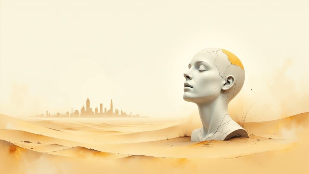Minimalist Sand Dune Woman Statue Illustration