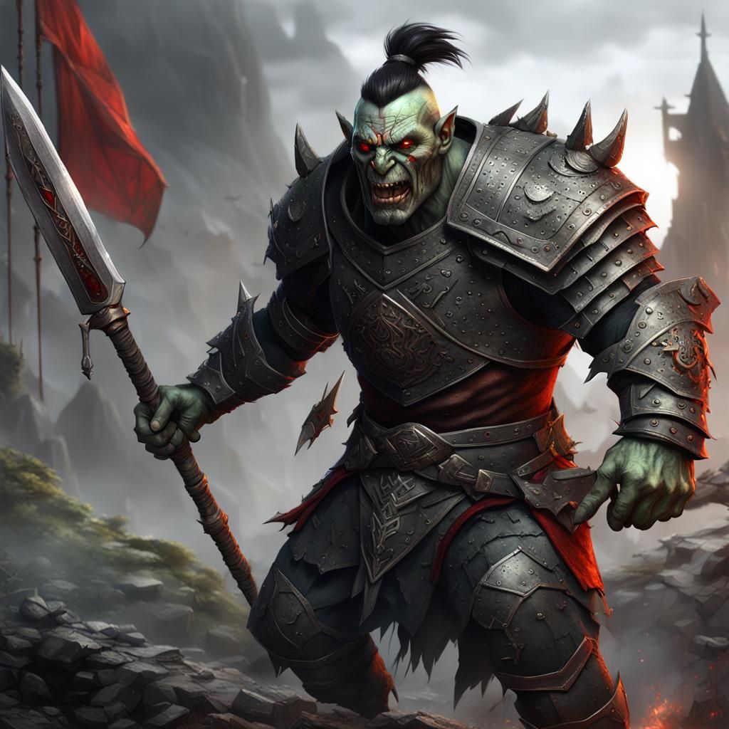 Orc Paladin in Detailed Matte Painting Style