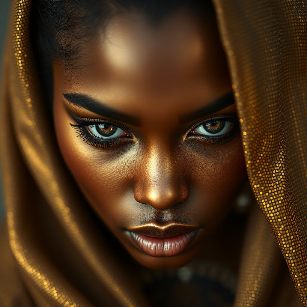 Metallic Gold Woman: An Intricate Close-Up Portrait