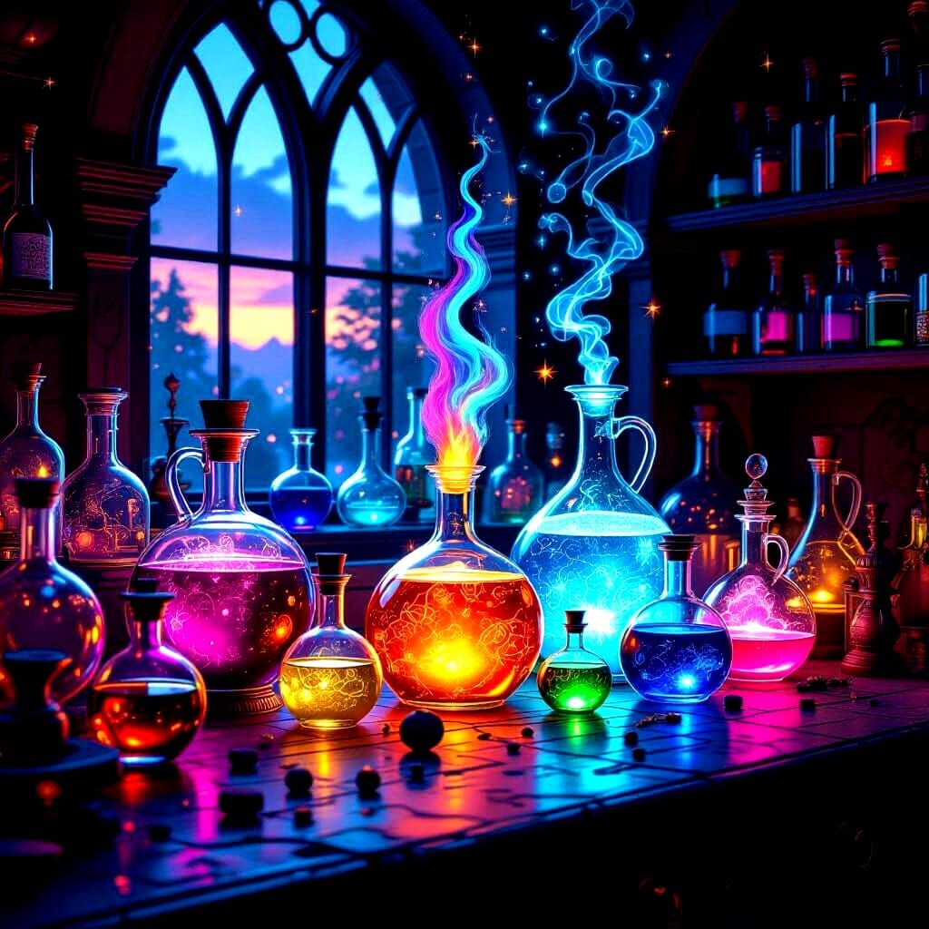 Magical Potions Being Brewed by Hand