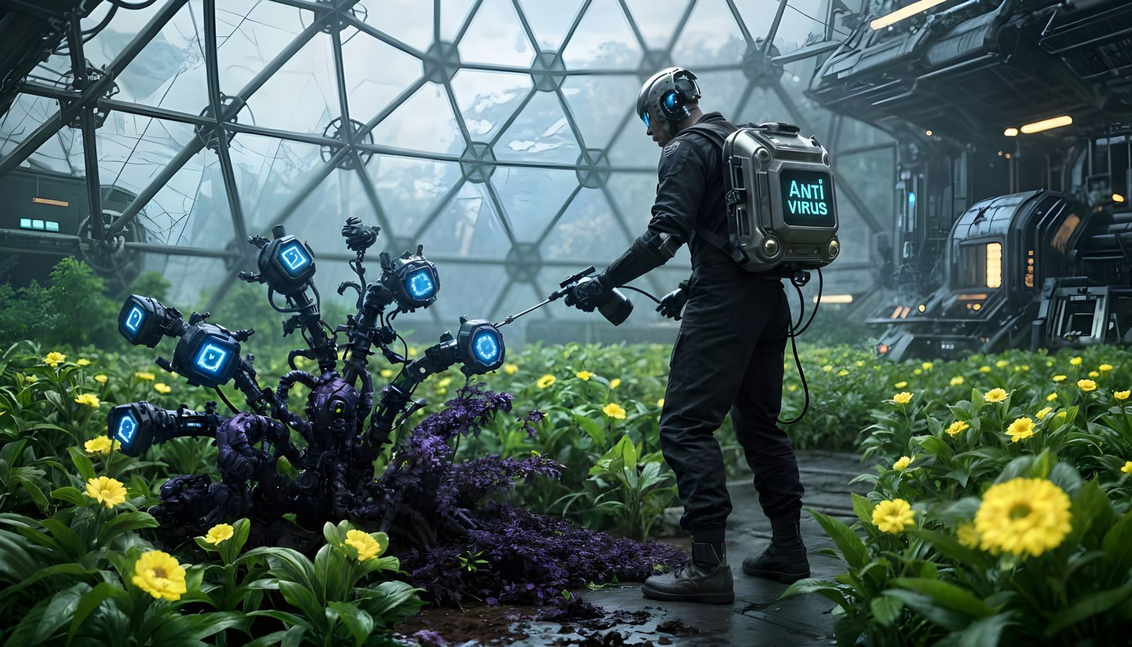 Futuristic Botanical Garden with Cyborg Plants