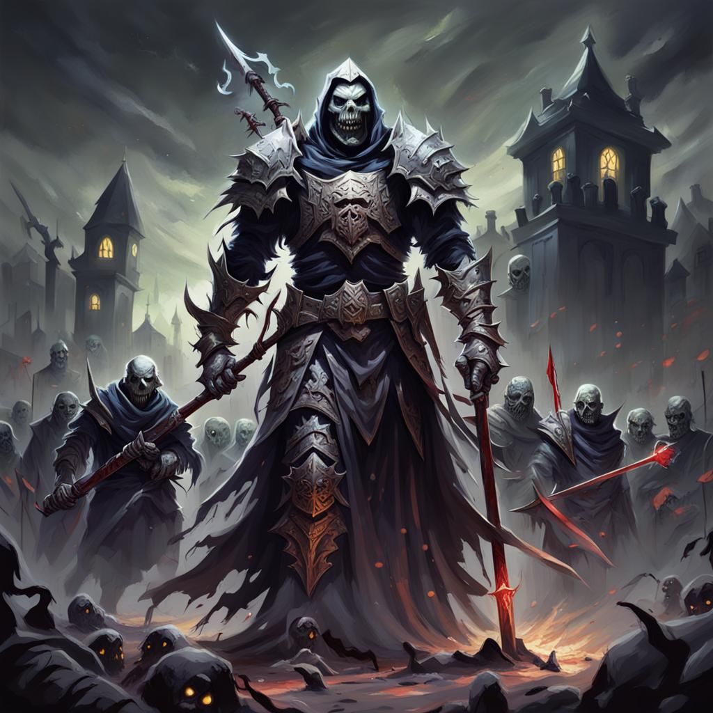 Ghostly Demonic Warlock with Zombie Knights