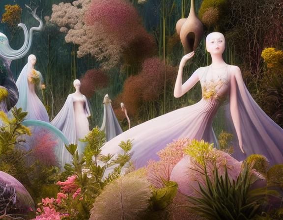 Laughing Figures Floating in Space: Surreal Oil Painting