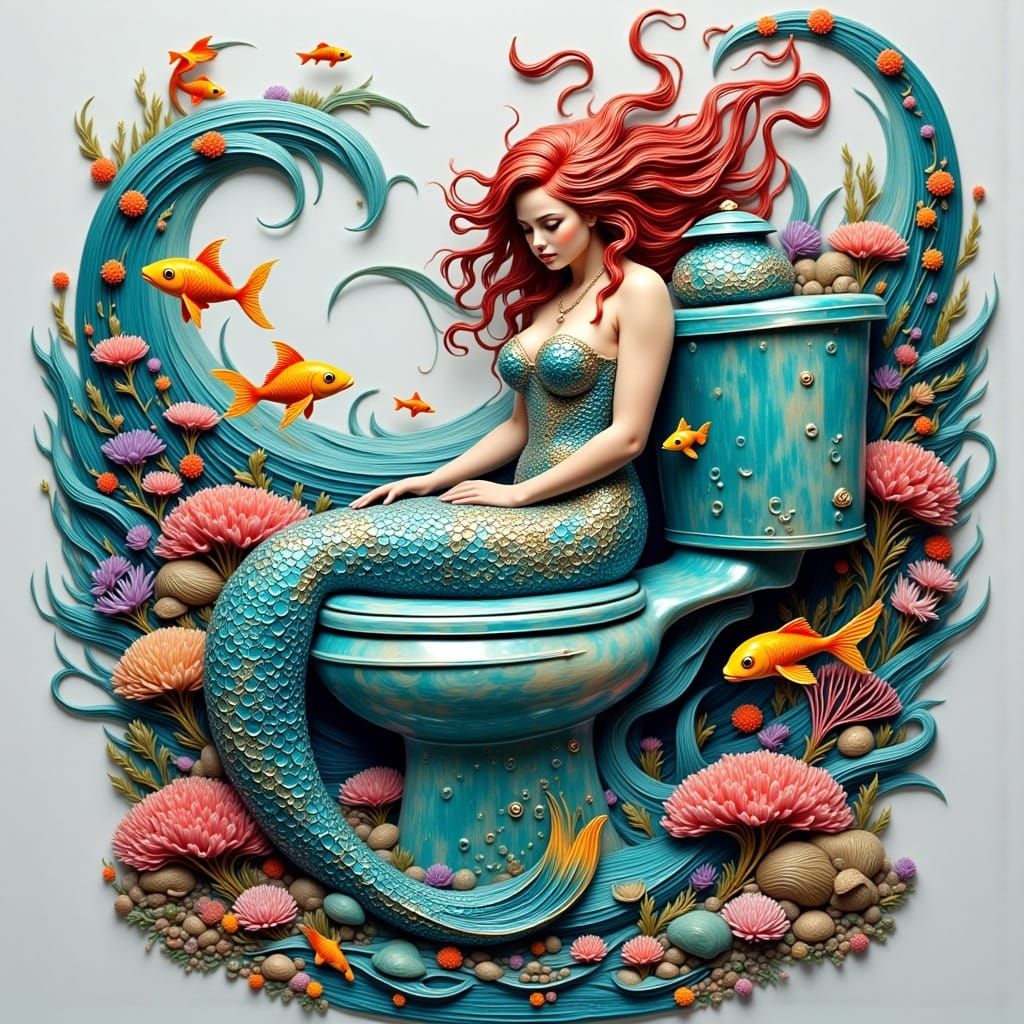 Mermaid Toilet Portal: Collage Art in Hypermaximalist Style