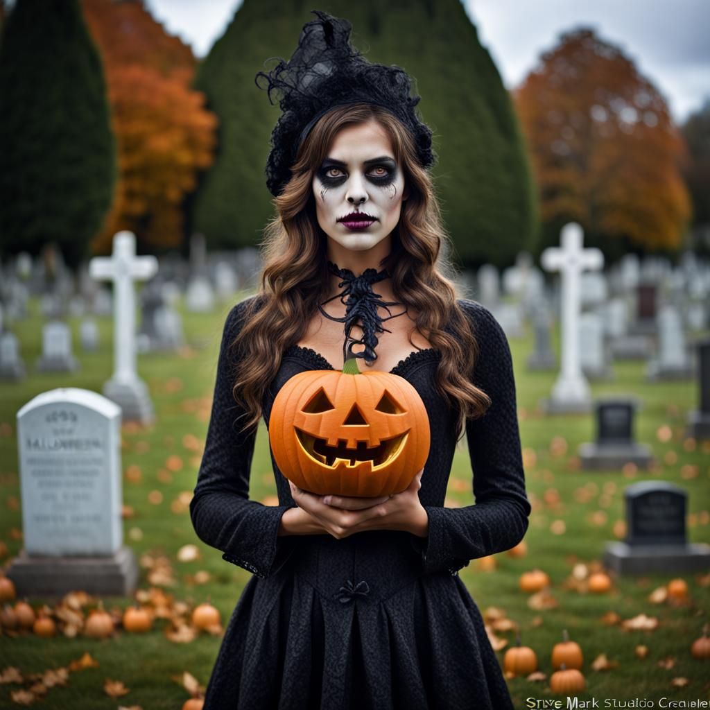 Halloween Portrait at Cemetery in Professional Style